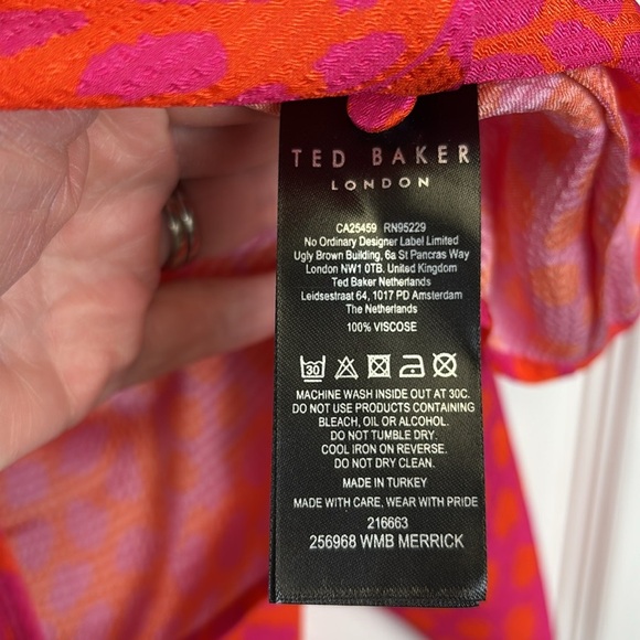 NWT Ted Baker Merrick deep pink orange integral tie front shirt xs - Picture 8 of 10